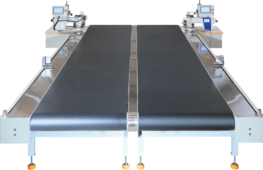 Computerized post-tension double-side sewing production unit