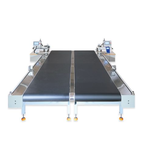 Computerized post-tension double-side sewing production unit